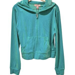 Juicy Couture Velour Track Set Large Coastal Teal Green Hoodie & Shorts